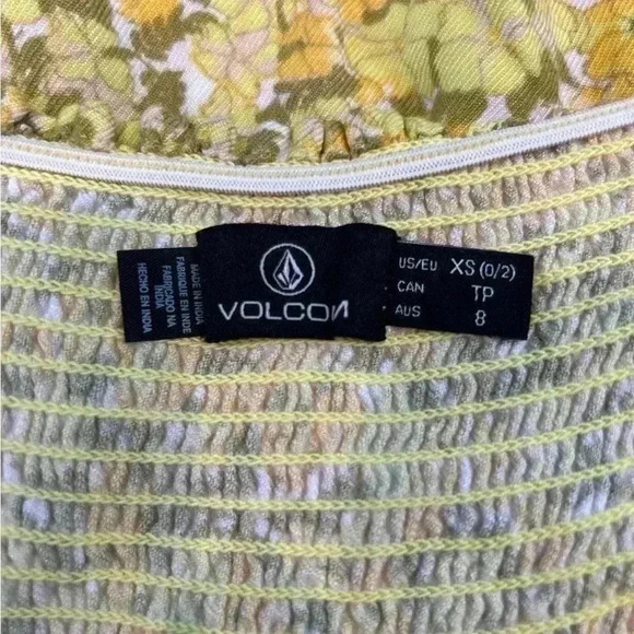Volcom Wanna Have Fun Mini green and yellow floral smocked Dress - Picture 5 of 8